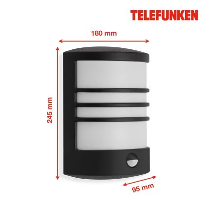 Telefunken 315505TF - LED Kinkiet zewnętrzny z czujnikiem LED/12W/230V IP44 czarny