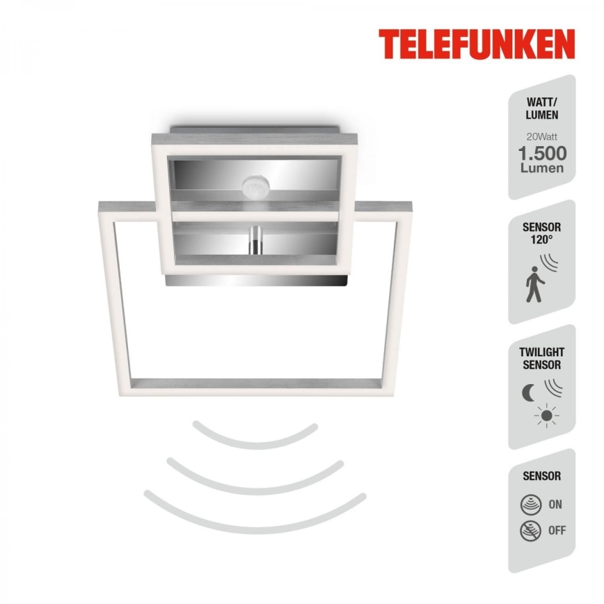 Telefunken 318608TF - LED Plafon z czujnikiem FRAME LED/17W/230V 3000K matowy chrom
