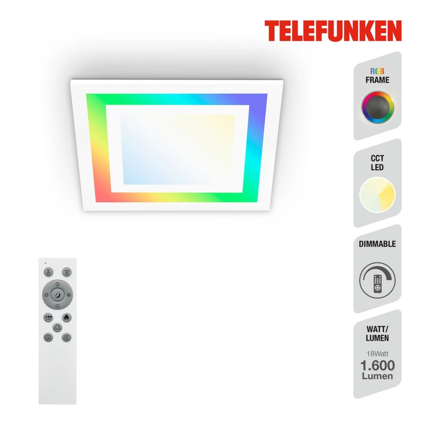 Telefunken 318706TF - ściemnialny panel LED RGBW/18W/230V 3000–6500K z pilotem zdalnego sterowania