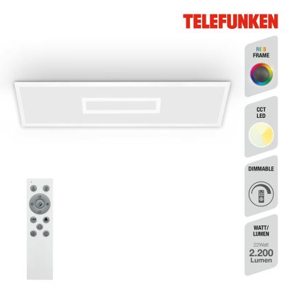 Telefunken 319206TF - Ściemnialna lampa sufitowa RGBW LED/22W/230V  2700-6500K biała + pilot zdalnego sterowania