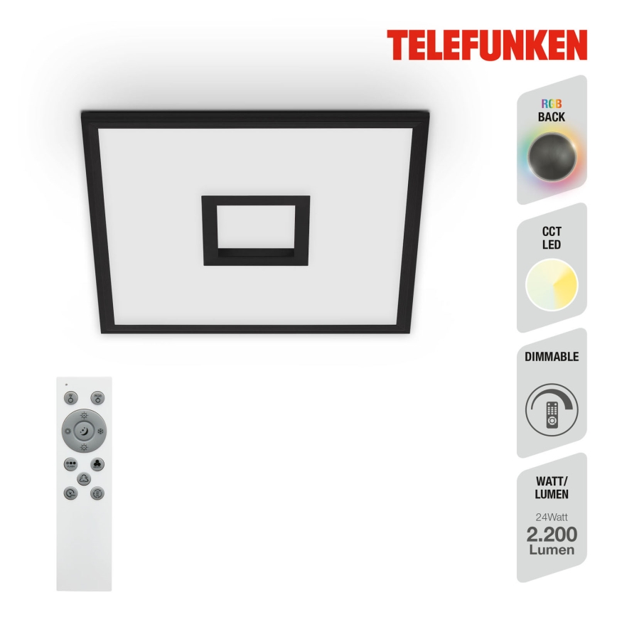 Telefunken 319405TF - LED RGBW Oświetlenie ściemnialne LED/24W/230V 2700-6500K czarne + Pilot zdalnego sterowania