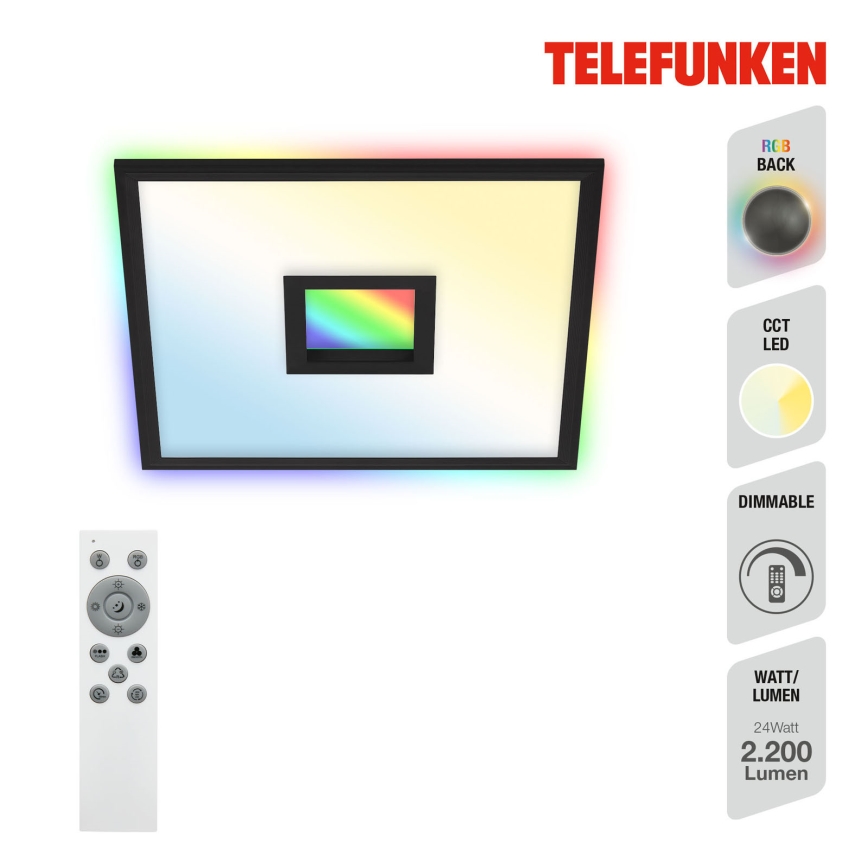 Telefunken 319405TF - LED RGBW Oświetlenie ściemnialne LED/24W/230V 2700-6500K czarne + Pilot zdalnego sterowania