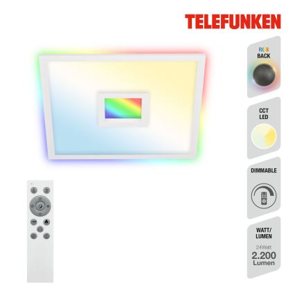 Telefunken 319406TF - Ściemnialna lampa sufitowa RGBW LED/24W/230V 2700-6500K biała + pilot zdalnego sterowania