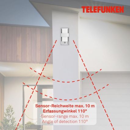 Telefunken 321104TF - Kinkiet zewnętrzny z czujnikiem 1xE27/12W/230V IP44 biały