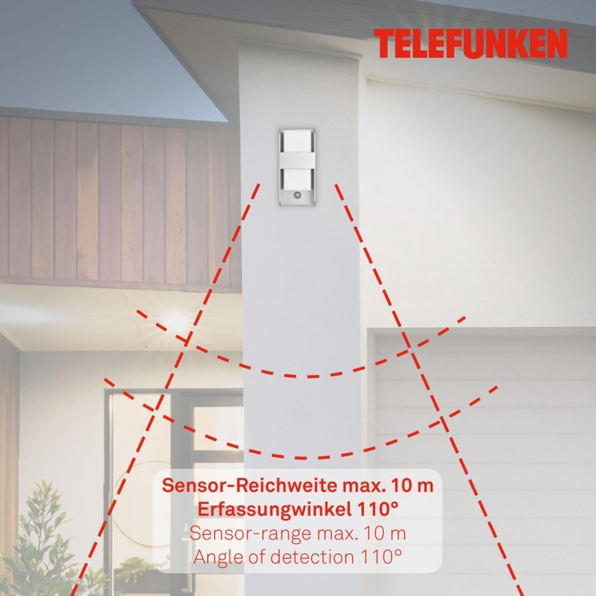 Telefunken 321104TF - Kinkiet zewnętrzny z czujnikiem 1xE27/12W/230V IP44 biały