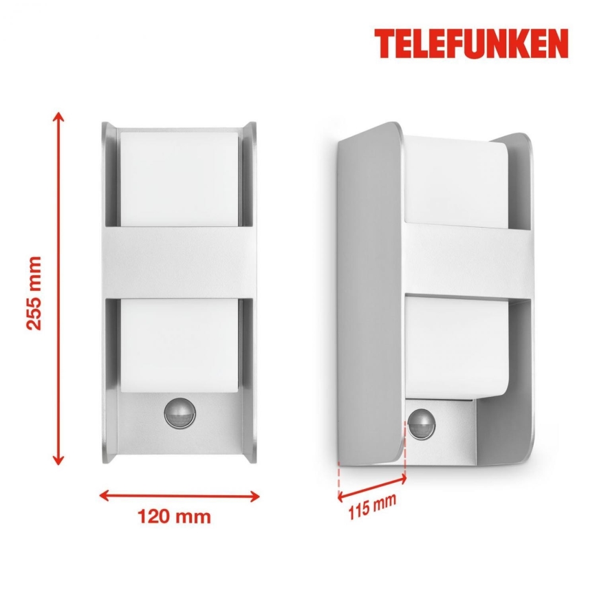 Telefunken 321104TF - Kinkiet zewnętrzny z czujnikiem 1xE27/12W/230V IP44 biały