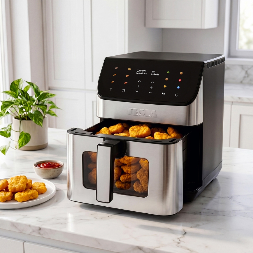 TESLA Electronics AirCook - Frytkownica beztłuszczowa 6,5 l 2100W/230V matowy chrom/czarny