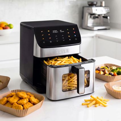 TESLA Electronics AirCook - Frytkownica beztłuszczowa 6,5 l 2100W/230V matowy chrom/czarny