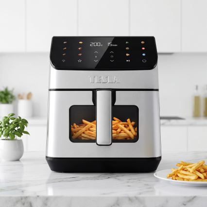 TESLA Electronics AirCook - Frytkownica beztłuszczowa 6,5 l 2100W/230V matowy chrom/czarny
