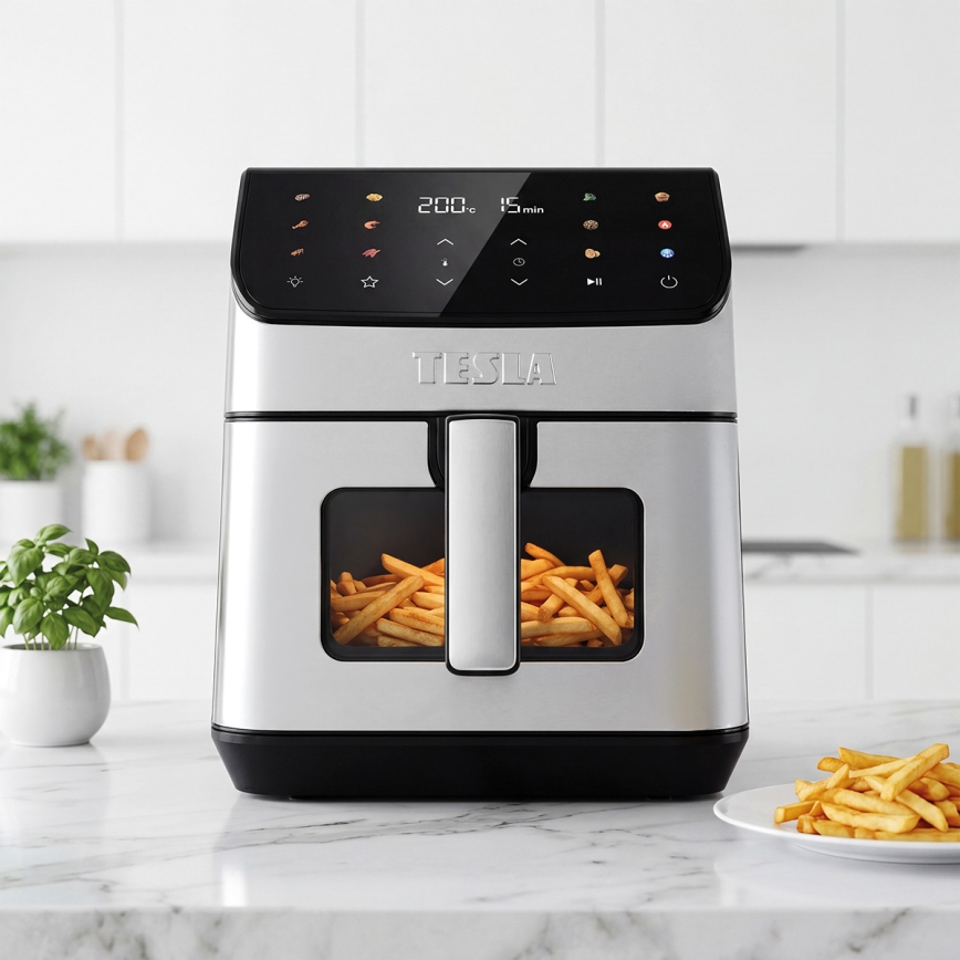 TESLA Electronics AirCook - Frytkownica beztłuszczowa 6,5 l 2100W/230V matowy chrom/czarny