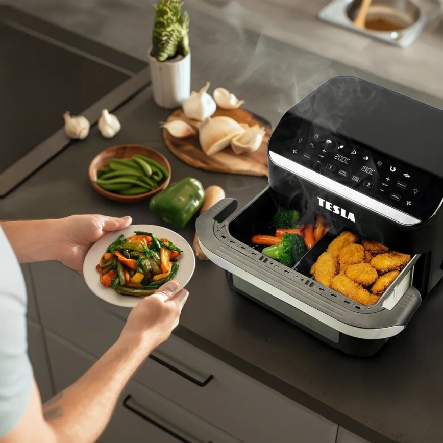 TESLA Electronics AirCook - Wielofunkcyjna podwójna cyfrowa frytkownica na gorące powietrze 10 l 2400W/230V