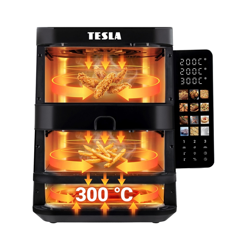 TESLA Electronics AirCook - 3-strefowa frytkownica na gorące powietrze 14,5 l 2800W/230V czarna