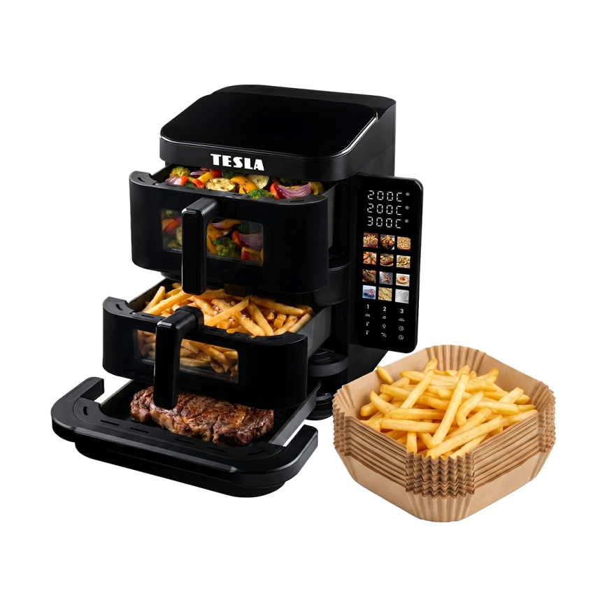 TESLA Electronics AirCook - 3-strefowa frytkownica na gorące powietrze 14,5 l 2800W/230V czarna