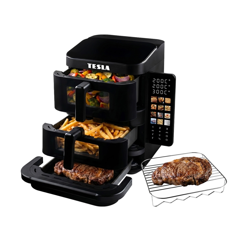 TESLA Electronics AirCook - 3-strefowa frytkownica na gorące powietrze 14,5 l 2800W/230V czarna