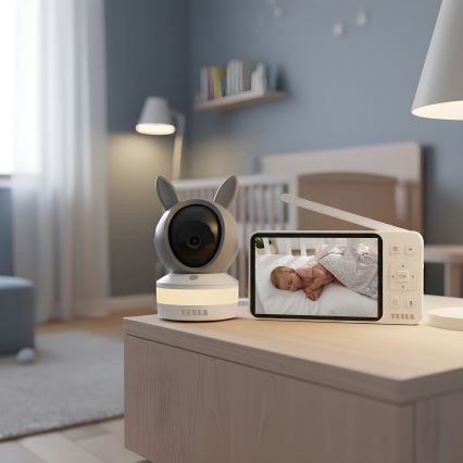TESLA Electronics Bambino - Inteligentna niania z monitorem 4 MP 2560p 5V 5000 mAh Wi-Fi Tuya szary/biały