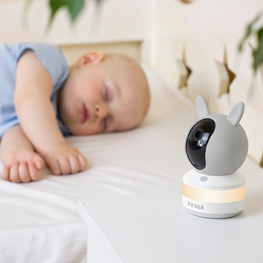 TESLA Electronics Bambino - Inteligentna niania z monitorem 4 MP 2560p 5V 5000 mAh Wi-Fi Tuya szary/biały