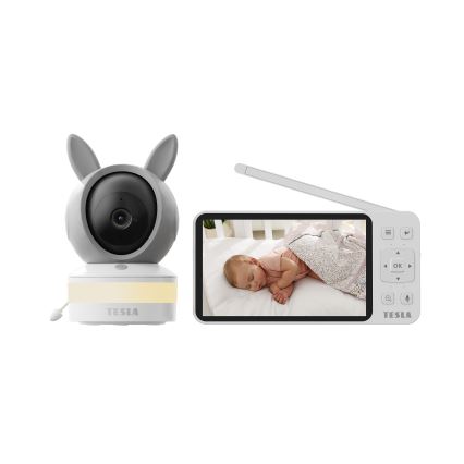 TESLA Electronics Bambino - Inteligentna niania z monitorem 4 MP 2560p 5V 5000 mAh Wi-Fi Tuya szary/biały