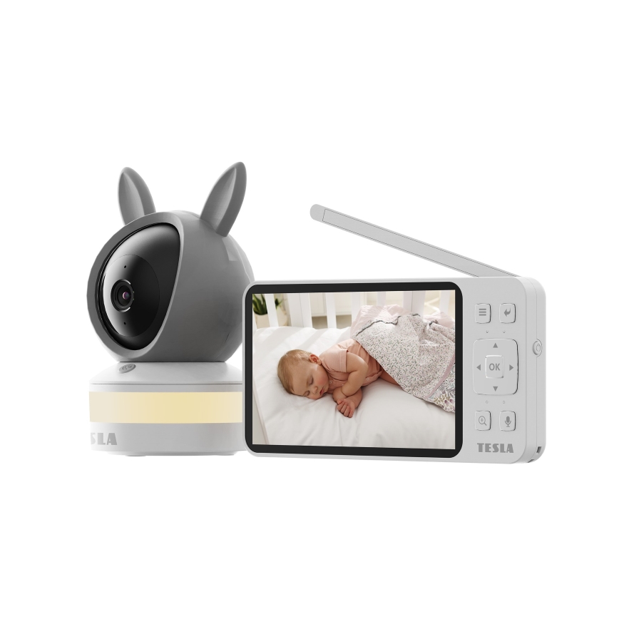 TESLA Electronics Bambino - Inteligentna niania z monitorem 4 MP 2560p 5V 5000 mAh Wi-Fi Tuya szary/biały