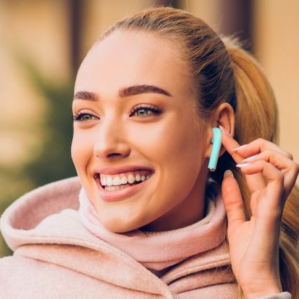 TESLA Electronics - Bezprzewodowe słuchawki 300 mAh + 2x 25 mAh IPX4 turkusowe