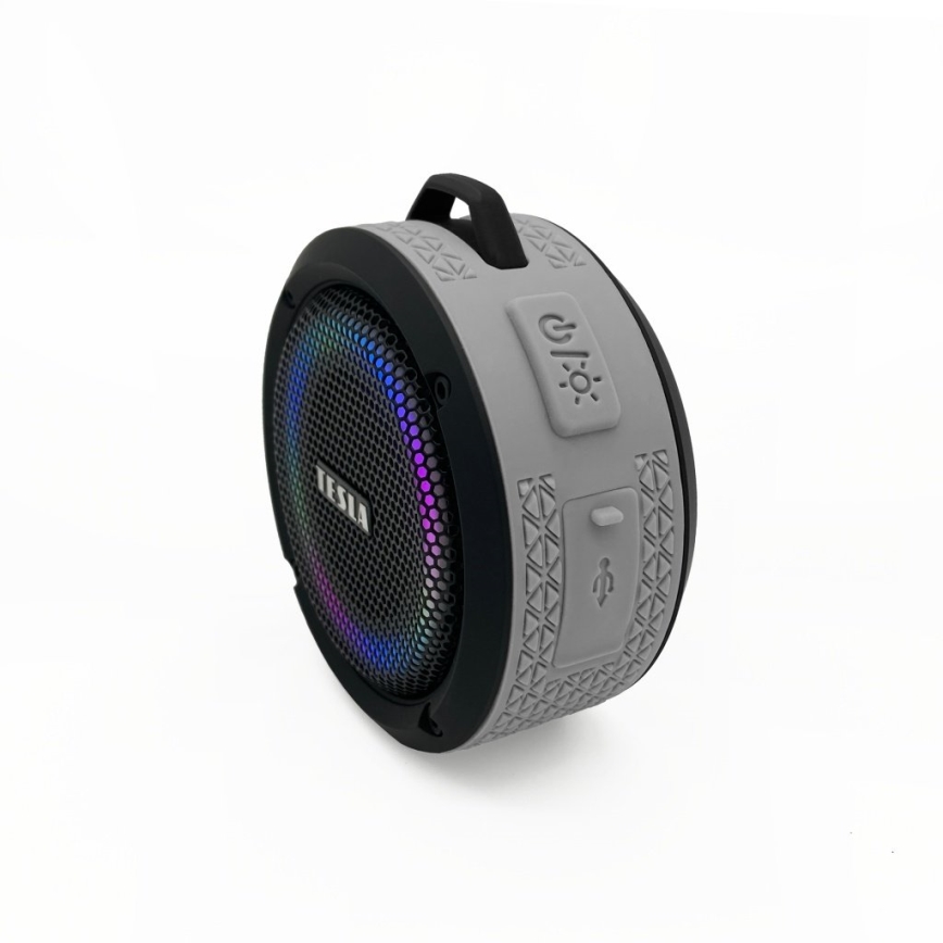 TESLA Electronics - LED RGB Głośnik bezprzewodowy 5W/1200 mAh/3,7V IPX7 szare