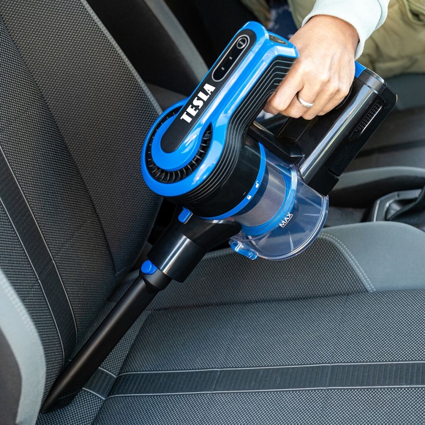 TESLA Electronics PureStar - Elastyczny bezprzewodowy odkurzacz pionowy 3w1 300W/2200 mAh czarny/niebieski