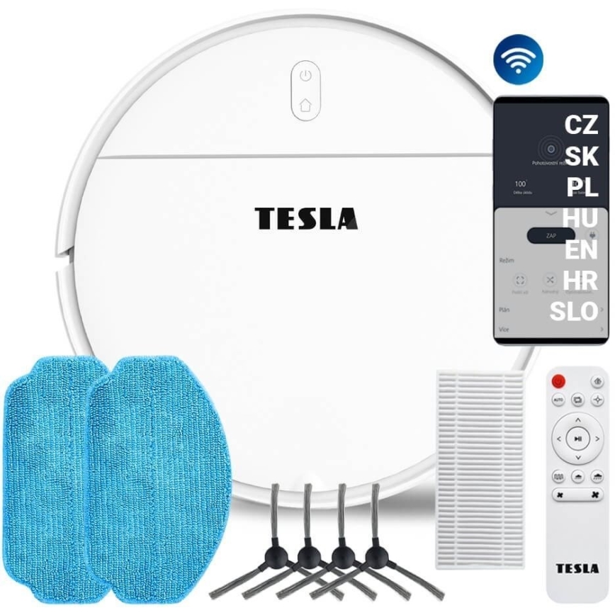 TESLA Electronics RoboStar - Inteligentny robot odkurzający 2w1 2500 mAh Wi-Fi Tuya białe + pilot zdalnego sterowania