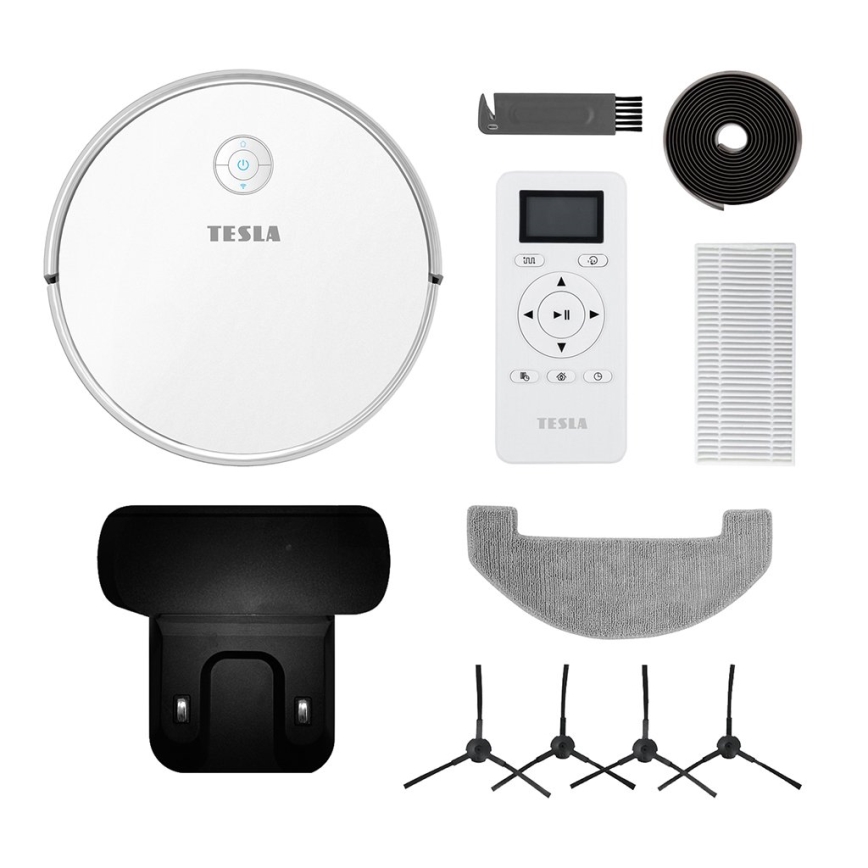TESLA Electronics RoboStar - Inteligentny robot odkurzający 2w1 2600 mAh Wi-Fi biały + pilot zdalnego sterowania