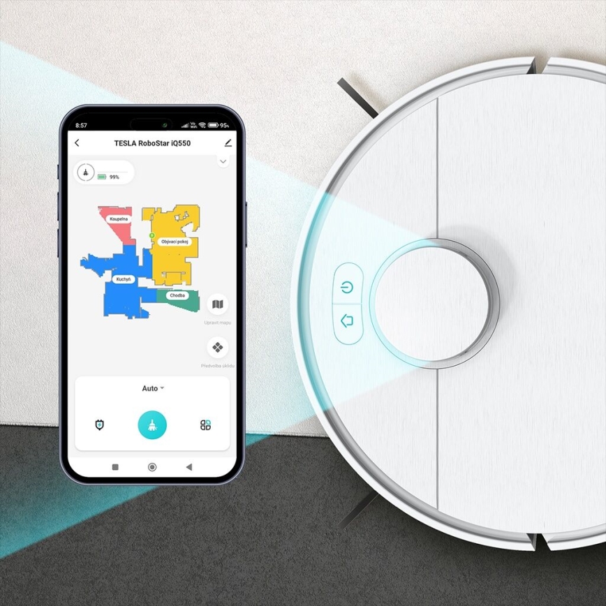 TESLA Electronics RoboStar - Inteligentny robot sprzątający 2w1 2550 mAh Wi-Fi biały