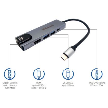 TESLA Electronics - Wielofunkcyjny USB hub 5w1