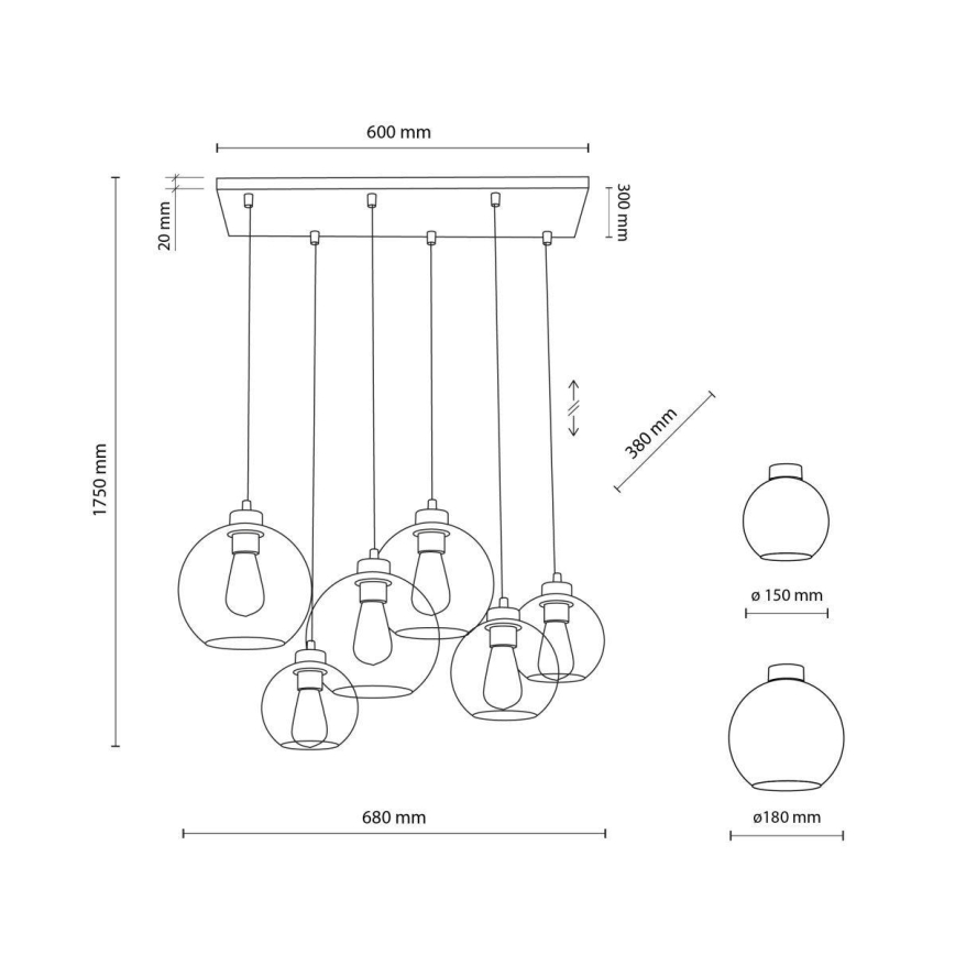 TK Lighting 2164 - Żyrandol na lince CUBUS 6xE27/60W/230V