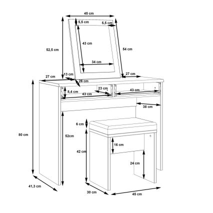 Toaletka ERO + taboret brązowy/czarny