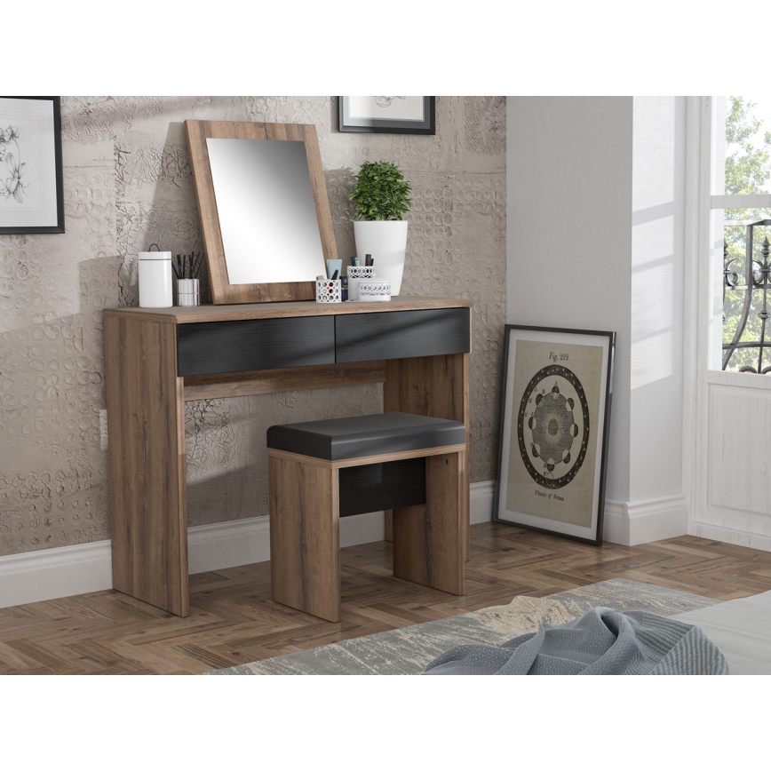 Toaletka JUNO + taboret 45x29,6 cm brązowy/czarny