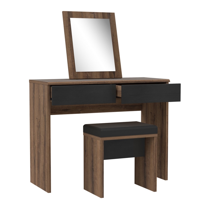 Toaletka JUNO + taboret 45x29,6 cm brązowy/czarny