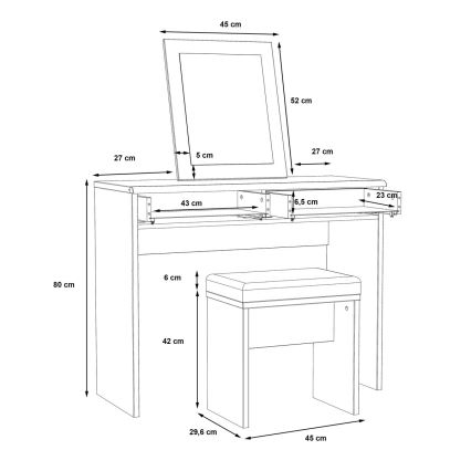 Toaletka JUNO + taboret 45x29,6 cm brązowy/czarny
