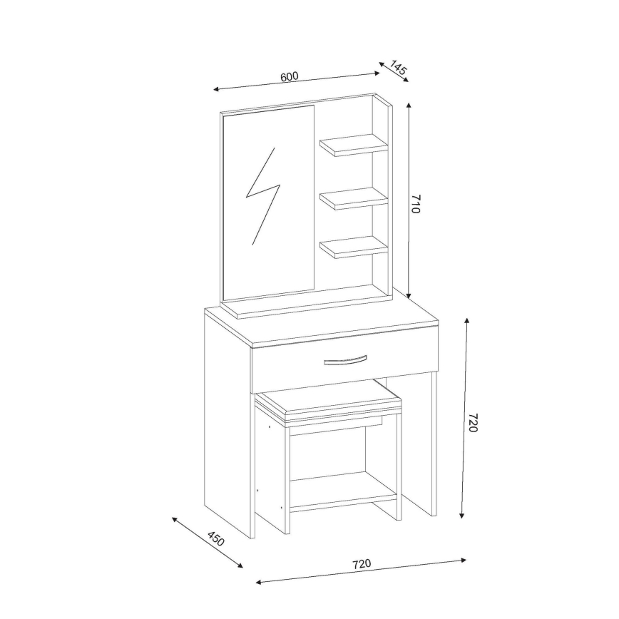 Toaletka OLIVIA 143x72 cm + tabouret 40x40 cm brąz/biały