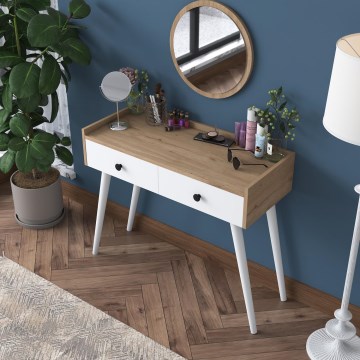 Toaletka RANI 98,6x83,8 cm + lustro ścienne o średnicy 40 cm brązowo-białe