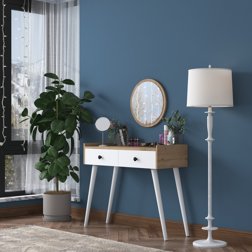 Toaletka RANI 98,6x83,8 cm + lustro ścienne o średnicy 40 cm brązowo-białe