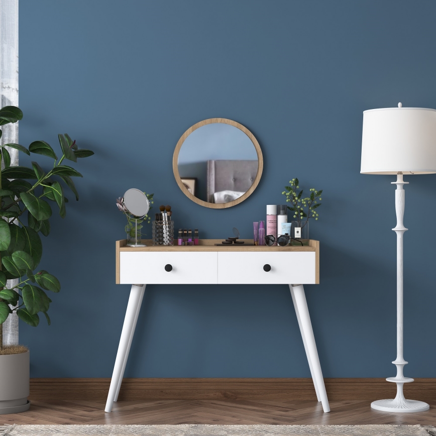 Toaletka RANI 98,6x83,8 cm + lustro ścienne o średnicy 40 cm brązowo-białe