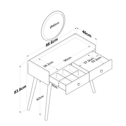 Toaletka RANI 98,6x83,8 cm + lustro ścienne o średnicy 40 cm brązowo-białe