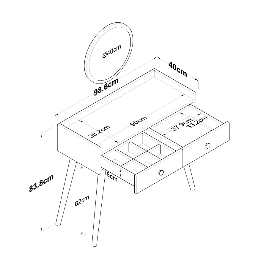 Toaletka RANI 98,6x83,8 cm + lustro ścienne o średnicy 40 cm brązowo-białe