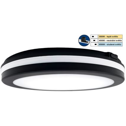 Top Light - LED Oświetlenie łazienkowe COMET LED/24W/230V 3000/4000/6500K IP54 śr. 30 cm czarne