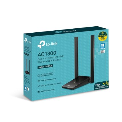 TP-Link - Bezprzewodowy adapter sieciowy USB z antenami o dużym zysku Archer T4U Plus Wi-Fi