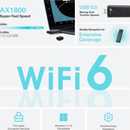 TP-Link - Dwupasmowy bezprzewodowy adapter USB z Wi-Fi 6 Archer TX20U