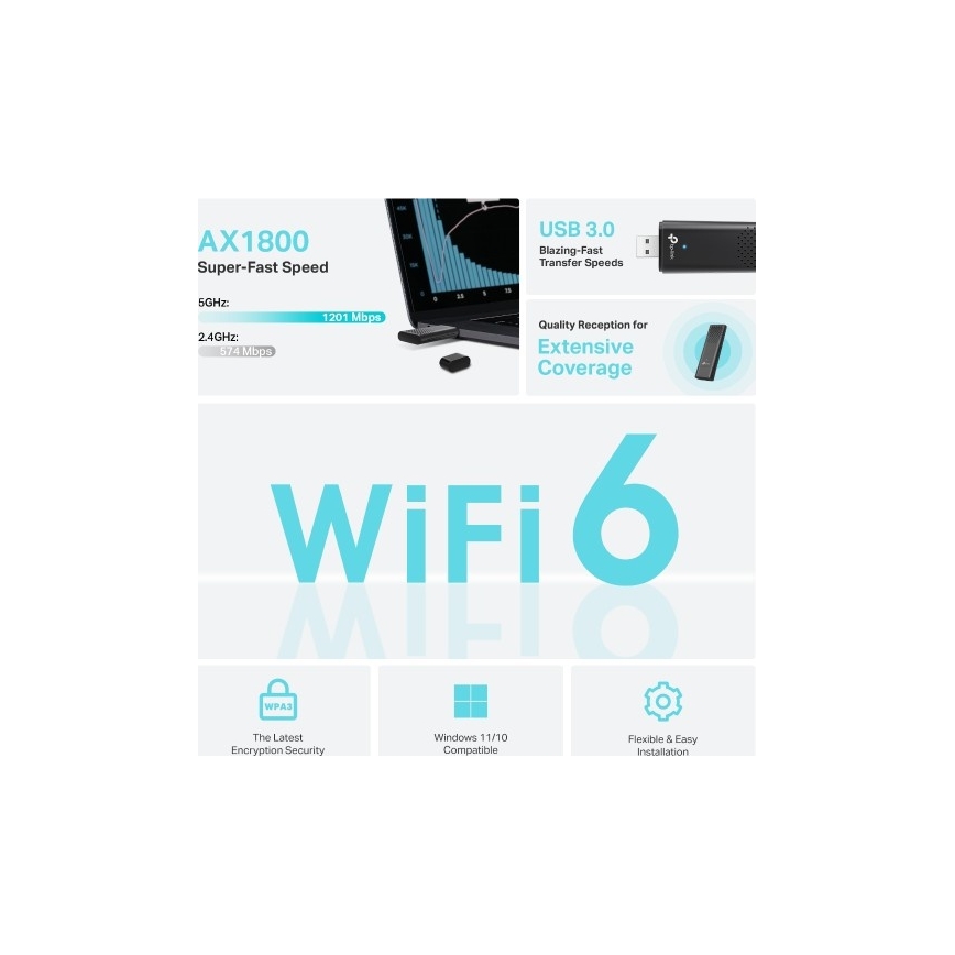 TP-Link - Dwupasmowy bezprzewodowy adapter USB z Wi-Fi 6 Archer TX20U