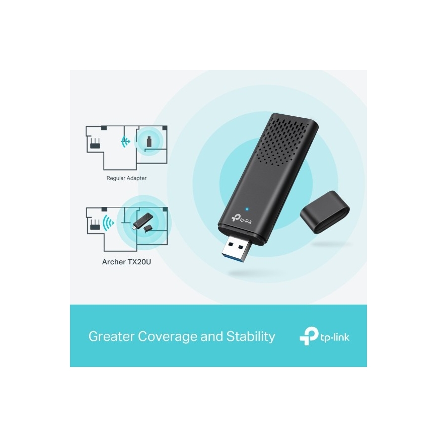 TP-Link - Dwupasmowy bezprzewodowy adapter USB z Wi-Fi 6 Archer TX20U
