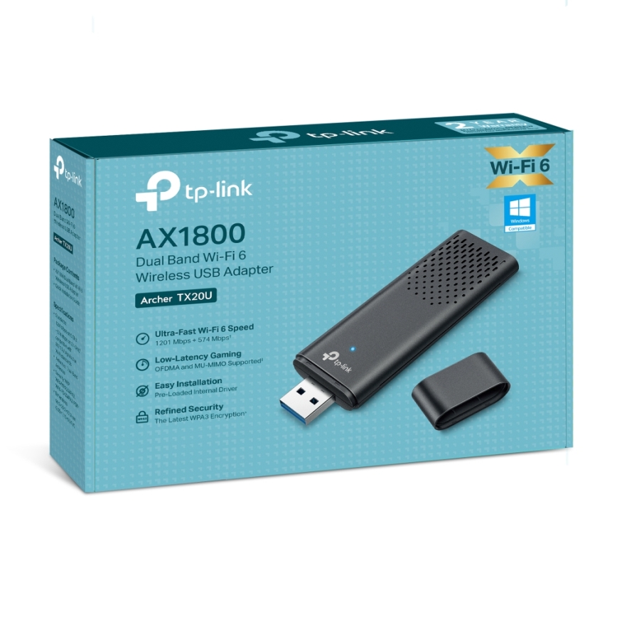TP-Link - Dwupasmowy bezprzewodowy adapter USB z Wi-Fi 6 Archer TX20U