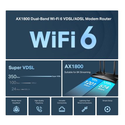TP-Link - Dwupasmowy modem-router VDSL/ADSL z Wi-Fi 6 Archer VX1800V