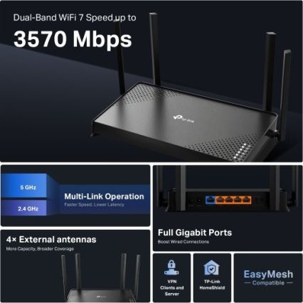 TP-Link - Dwupasmowy router Wi-Fi 7 Archer BE220