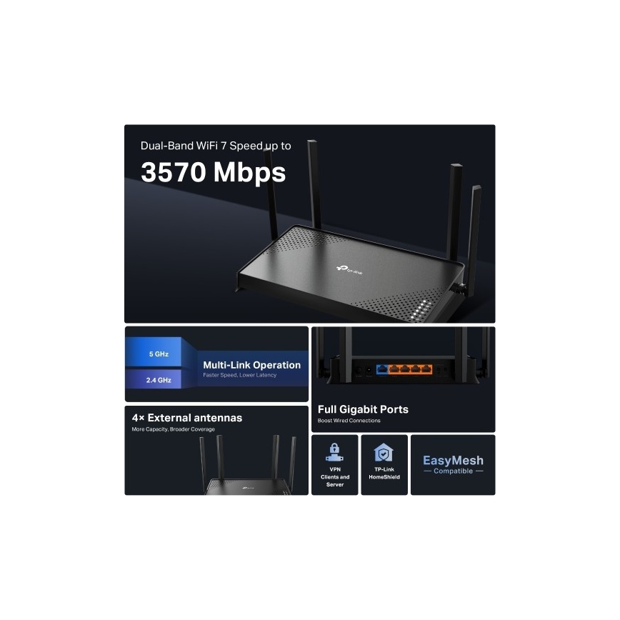 TP-Link - Dwupasmowy router Wi-Fi 7 Archer BE220