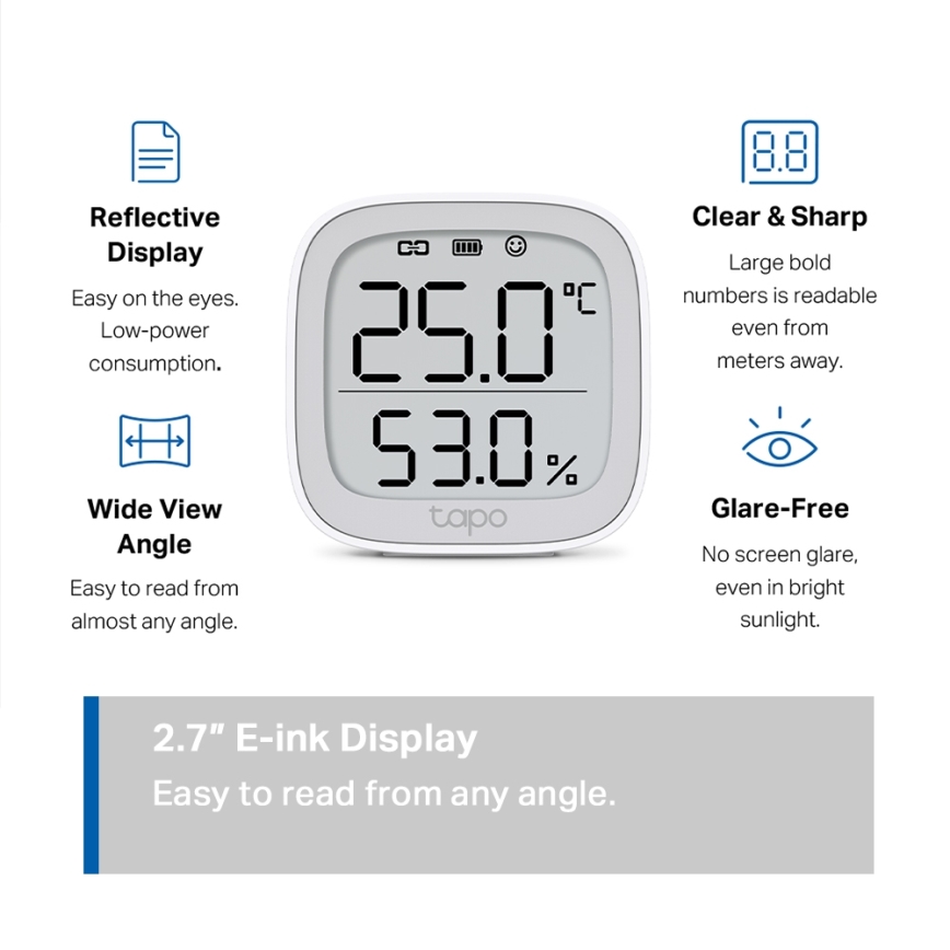 TP-Link - inteligentny monitor do pomiaru temperatury i wilgotności, zasilany dwiema bateriami AAA, Wi‑Fi